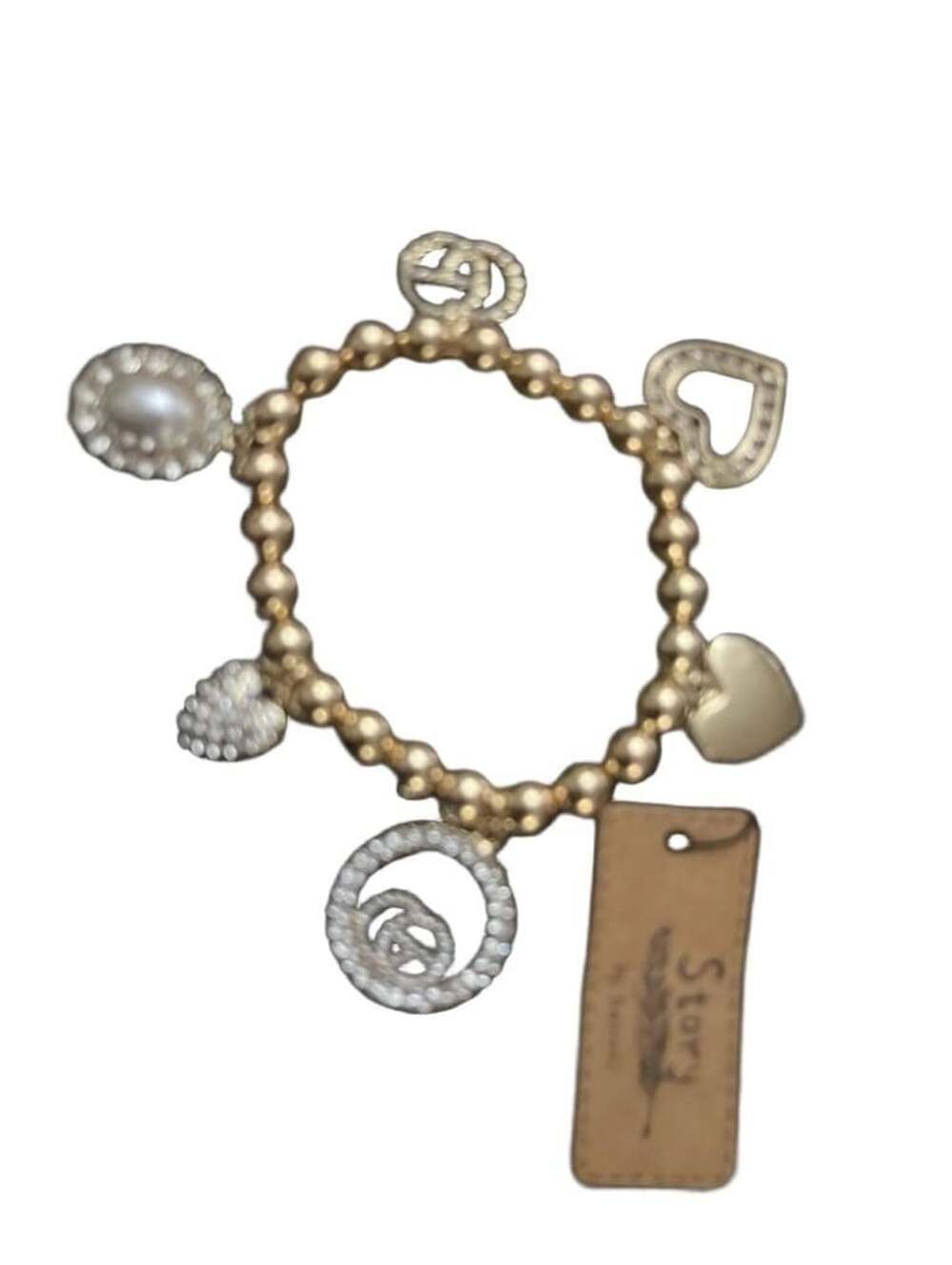 Story by Kranz & Ziegler Beaded Stretch Charm Bracelet with Pearls and Crystal H